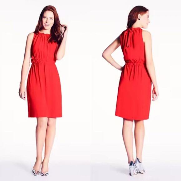 Kate Spade Katie Dress Size 4 Crepe Zip Back Tie Neck Red Cocktail Event Party - Picture 1 of 15